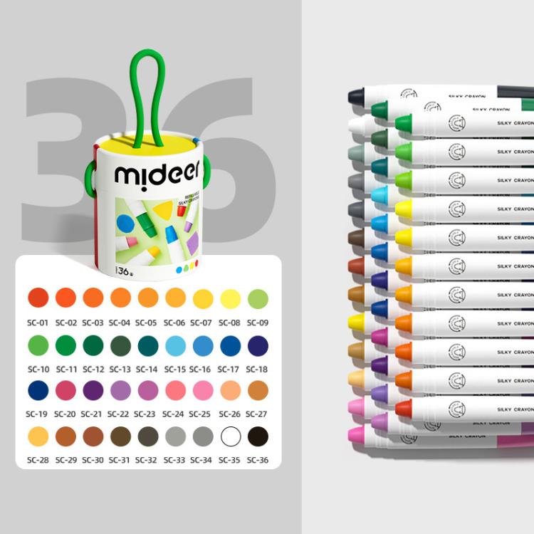 mideer Silky Smooth Replaceable Crayons Children Washable Color Crayons Oil Pastels — 36 Colors / Barrel