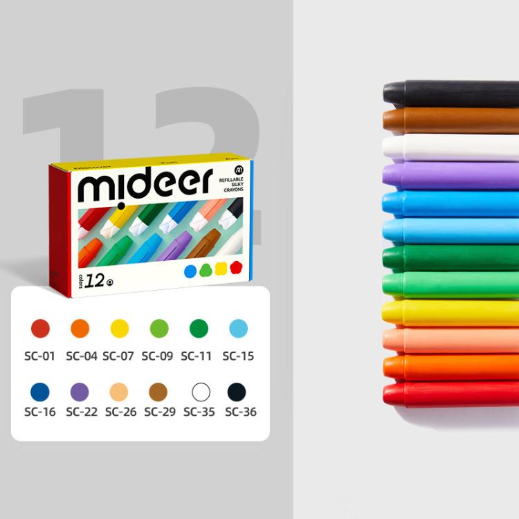 mideer Silky Smooth Replaceable Crayons Children Washable Color Crayons Oil Pastels — Replacable Pen Refill