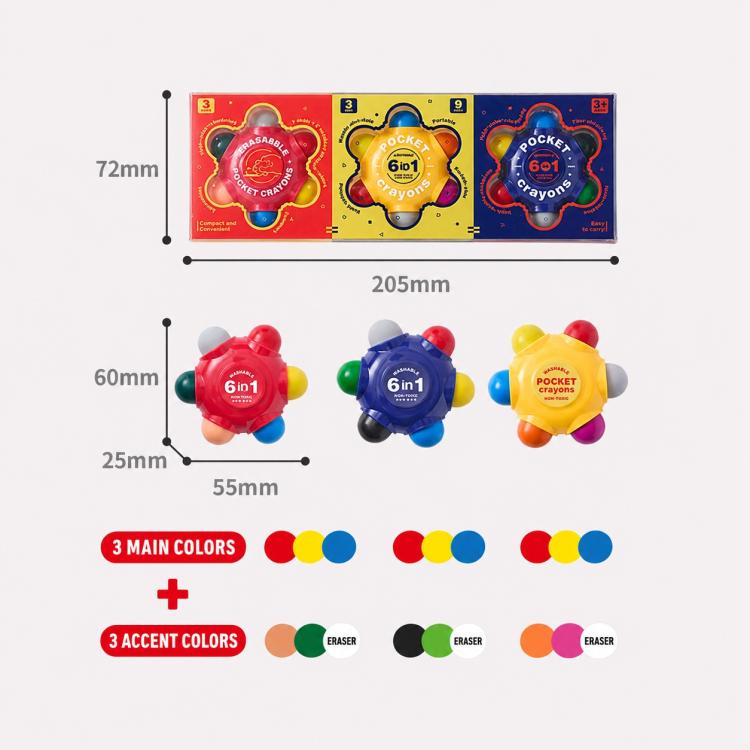 FLOWER MONACO 6 in 1 Children Pocket Crayons Oil Pastels Erasable Crayons — view 3