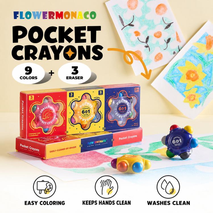 FLOWER MONACO 6 in 1 Children Pocket Crayons Oil Pastels Erasable Crayons — view 4