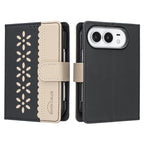 Splicing Color Hollow Flower Pattern RFID Leather Phone Case