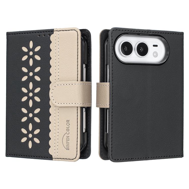Splicing Color Hollow Flower Pattern RFID Leather Phone Case