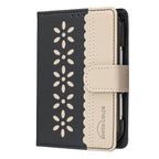 Splicing Color Hollow Flower Pattern RFID Leather Phone Case — For iPhone Duo