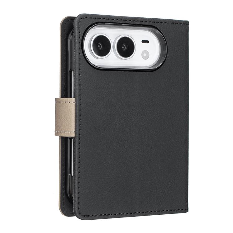 Splicing Color Hollow Flower Pattern RFID Leather Phone Case — Black