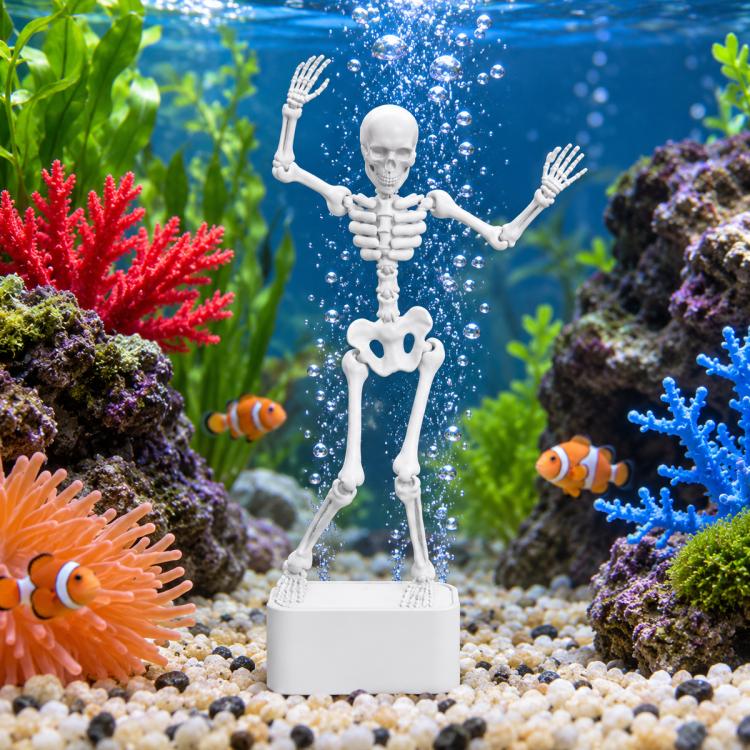Skull Shape Aquarium Ornament Air Bubble Fish Tank Decoration — Dancing Skull+2 Suction Cups+1m Tube