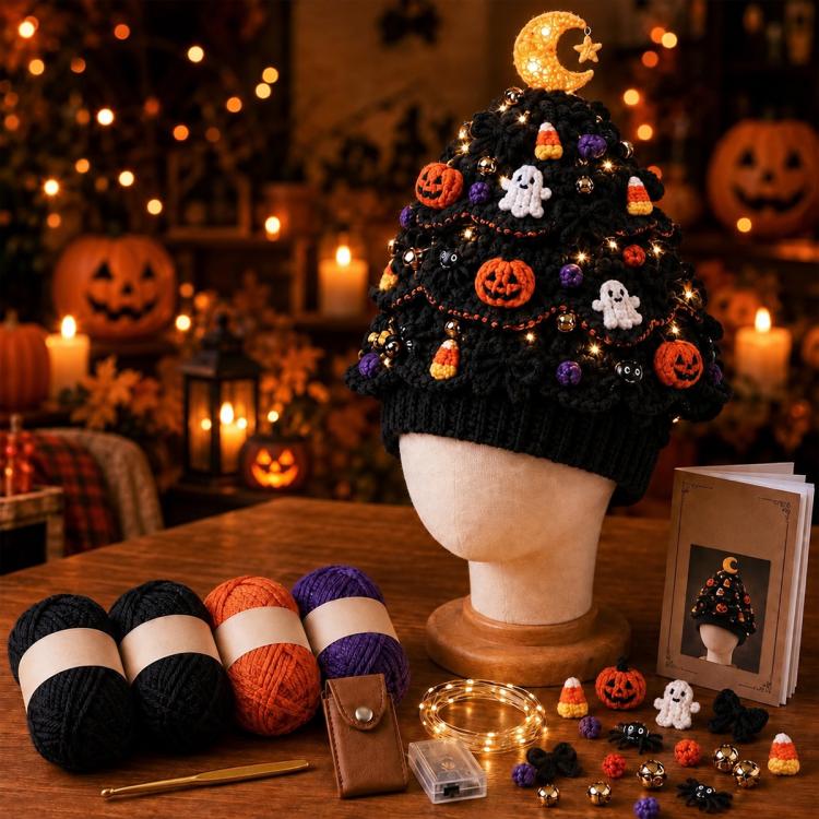 Lighted Christmas Tree Crochet Hat DIY Kit — Christmas