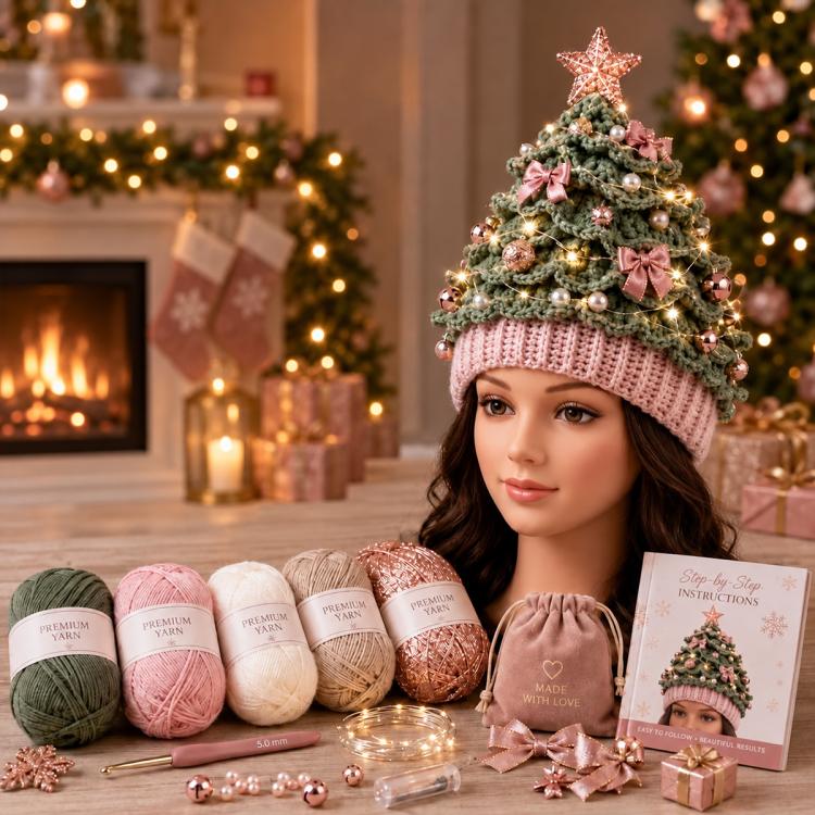 Lighted Christmas Tree Crochet Hat DIY Kit — Rural Radiance