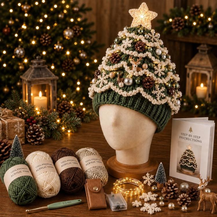 Lighted Christmas Tree Crochet Hat DIY Kit — Angel Blessing