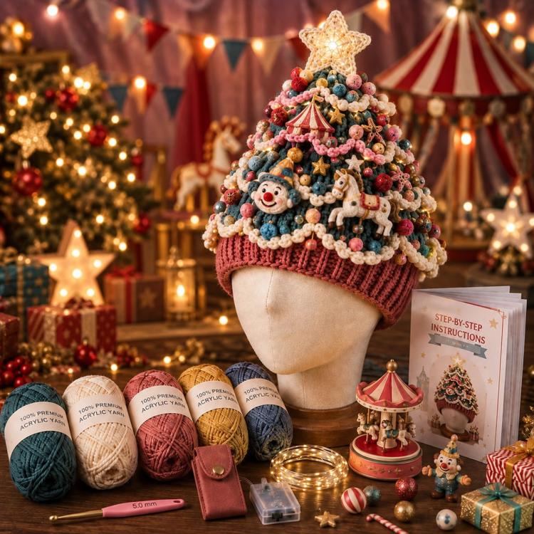 Lighted Christmas Tree Crochet Hat DIY Kit — Vintage Village
