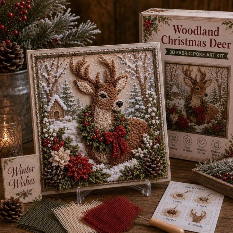 3D Christmas Fabric Poke Art Kit Xmas Needle Craft — Christmas Wreath
