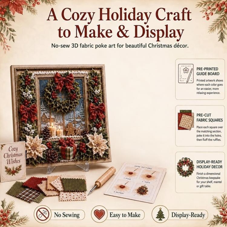 3D Christmas Fabric Poke Art Kit Xmas Needle Craft — Santa Claus