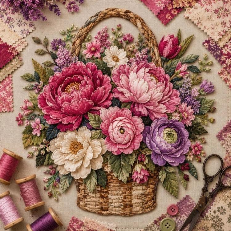 Floral Basket Patchwork DIY Kit Material Kit — Hydrangea