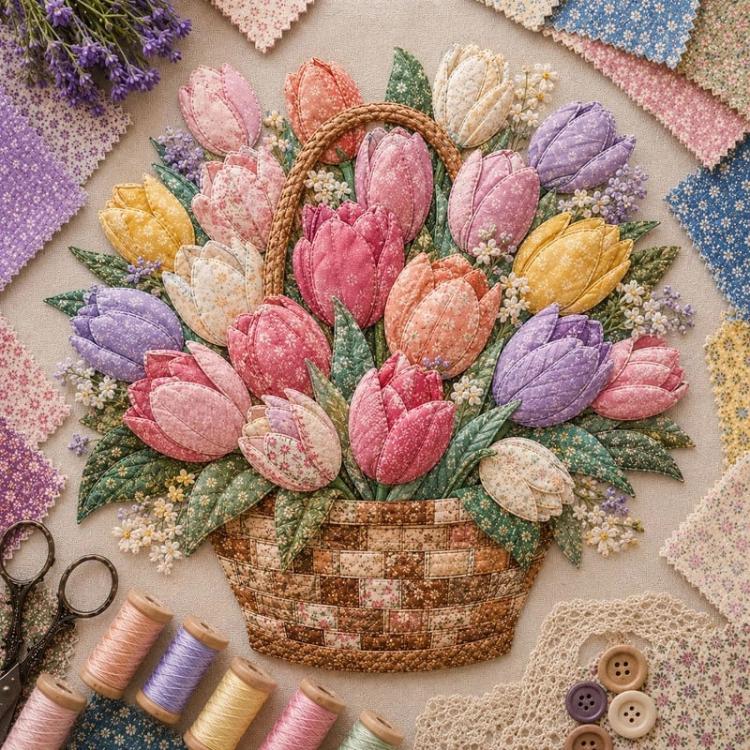 Floral Basket Patchwork DIY Kit Material Kit — Peony