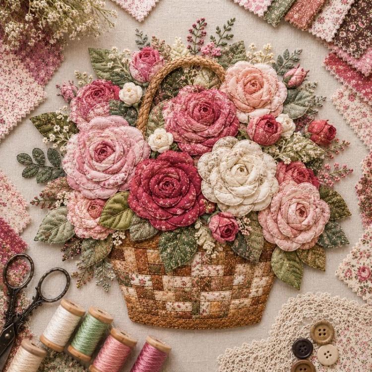 Floral Basket Patchwork DIY Kit Material Kit — Tulip