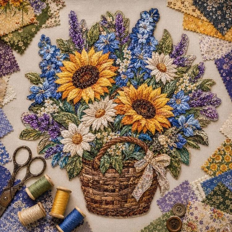 Floral Basket Patchwork DIY Kit Material Kit — Violet
