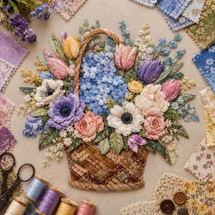 Floral Basket Patchwork DIY Kit Material Kit — Sunflower