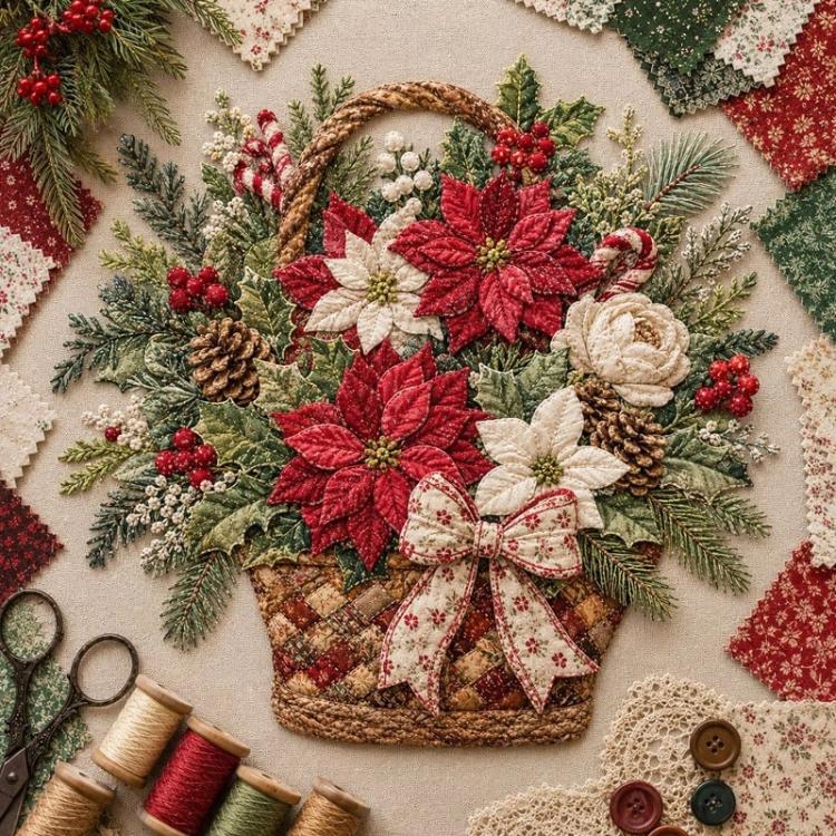 Floral Basket Patchwork DIY Kit Material Kit — Poinsettia