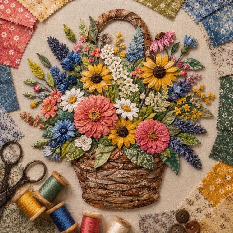 Floral Basket Patchwork DIY Kit Material Kit — Daisy
