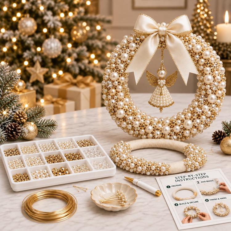 DIY Christmas Pearl Wreath Kit DIY Material Kit — Winter Snowflakes