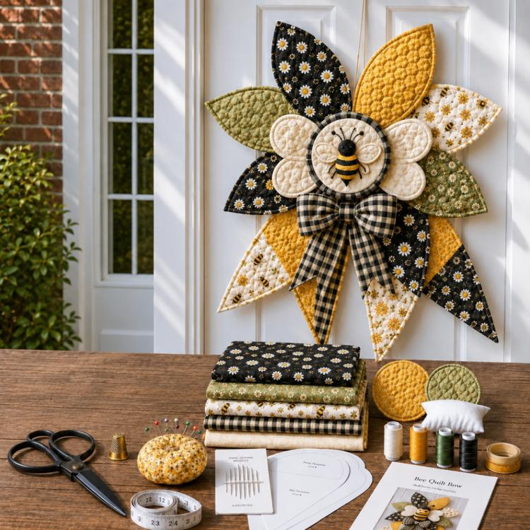 Oversized Quilted Bow Sewing Kit DIY patchwork kit — Owl