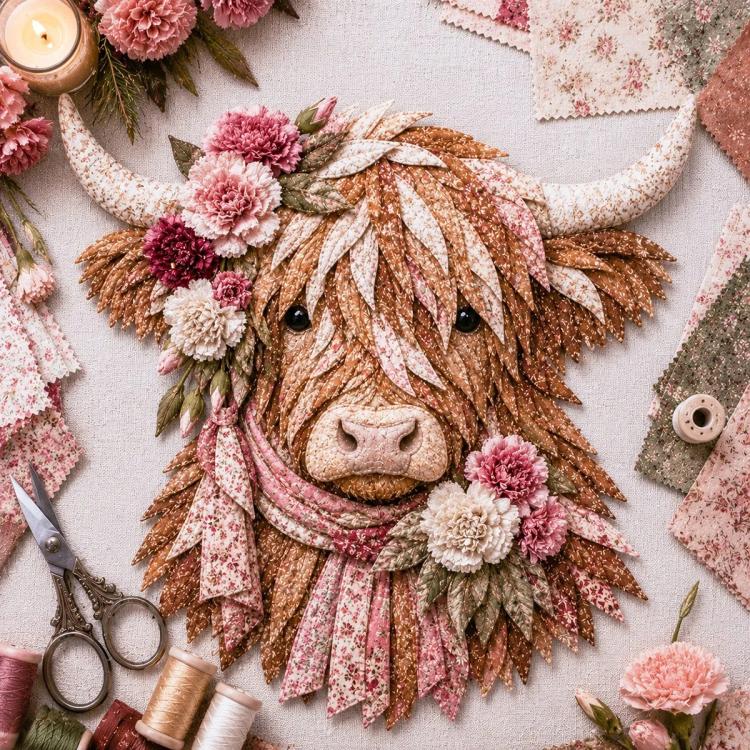Highland Cow 3D Layered Fabric Art DIY Kit