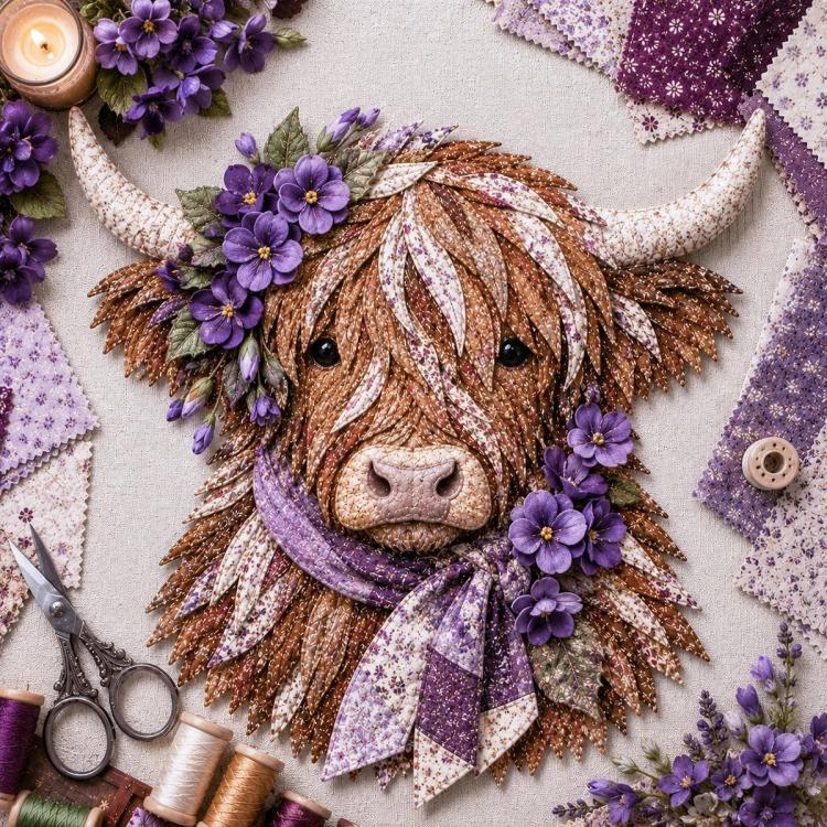 Highland Cow 3D Layered Fabric Art DIY Kit — January