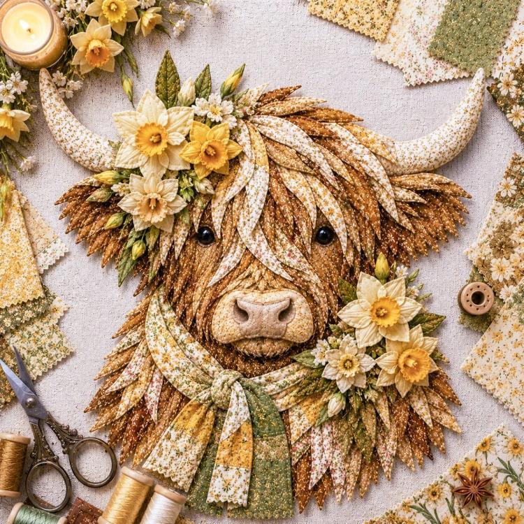 Highland Cow 3D Layered Fabric Art DIY Kit — February