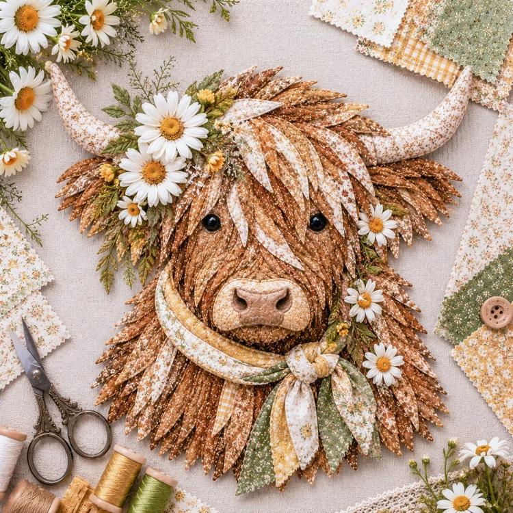 Highland Cow 3D Layered Fabric Art DIY Kit — March
