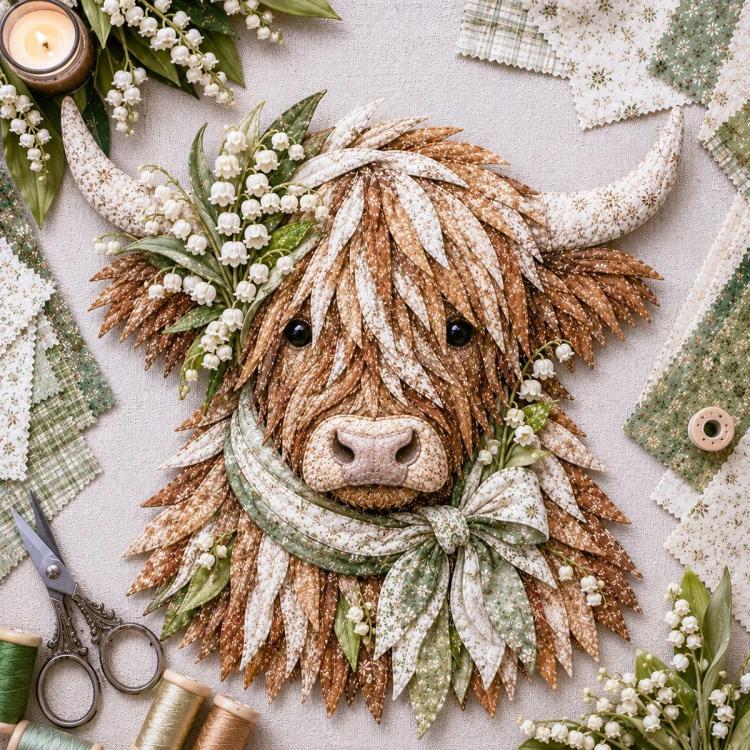 Highland Cow 3D Layered Fabric Art DIY Kit — April