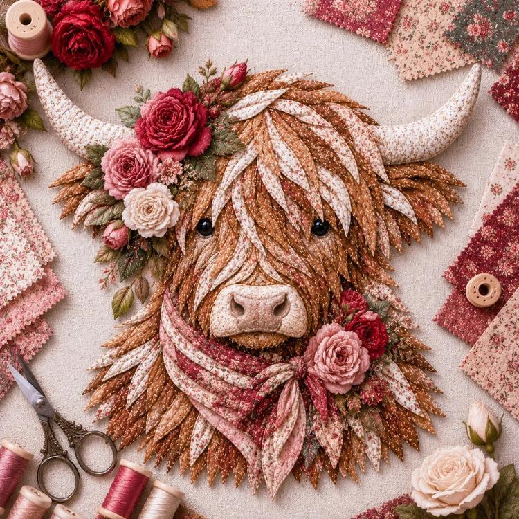 Highland Cow 3D Layered Fabric Art DIY Kit — May