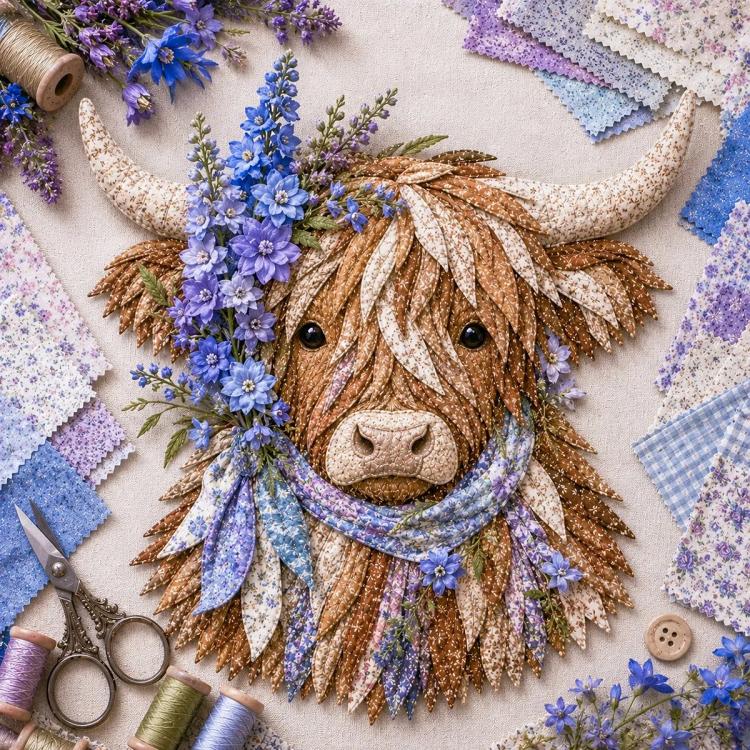 Highland Cow 3D Layered Fabric Art DIY Kit — June