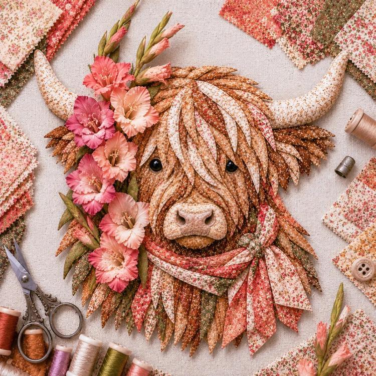 Highland Cow 3D Layered Fabric Art DIY Kit — July