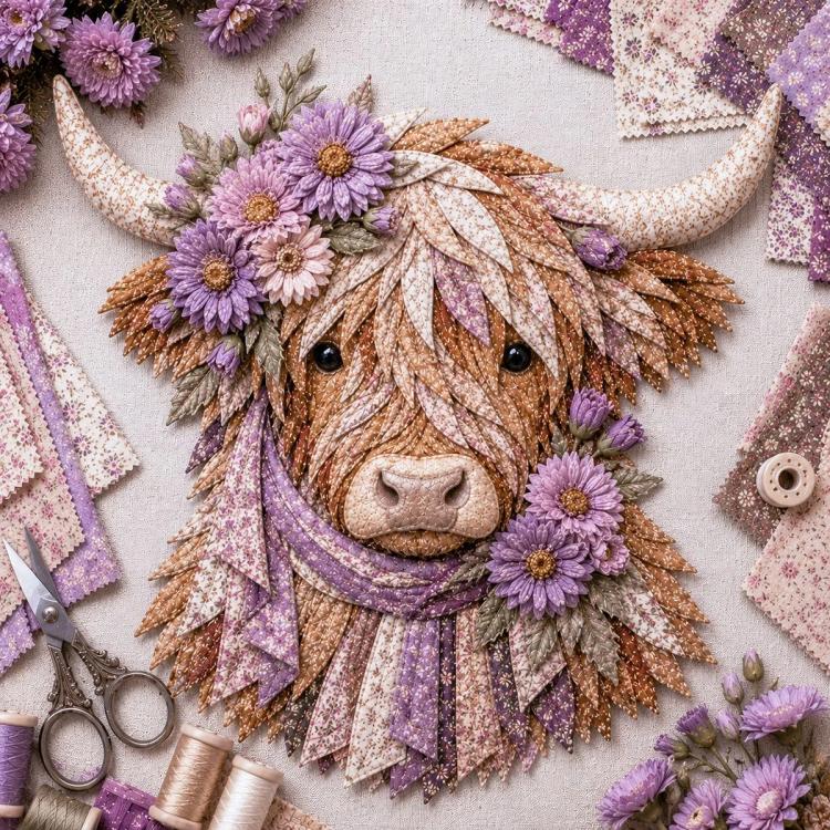 Highland Cow 3D Layered Fabric Art DIY Kit — August