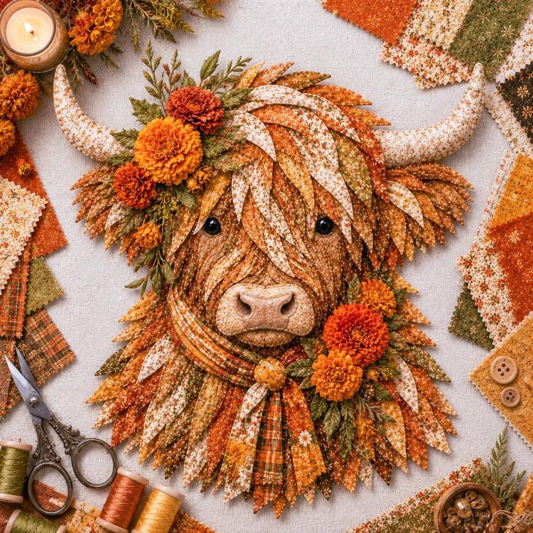 Highland Cow 3D Layered Fabric Art DIY Kit — September