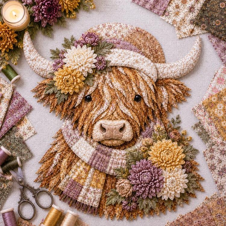 Highland Cow 3D Layered Fabric Art DIY Kit — October