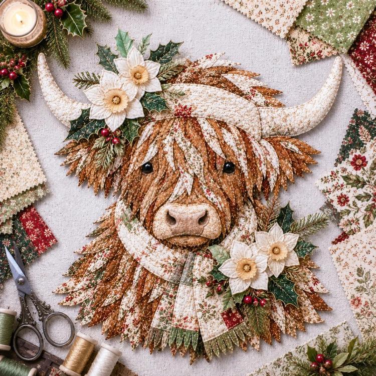 Highland Cow 3D Layered Fabric Art DIY Kit — November