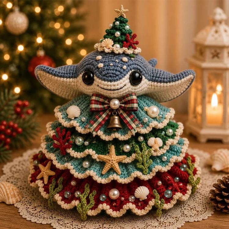 Crochet Marine Animal Yarn Christmas Tree DIY Kit — Whale