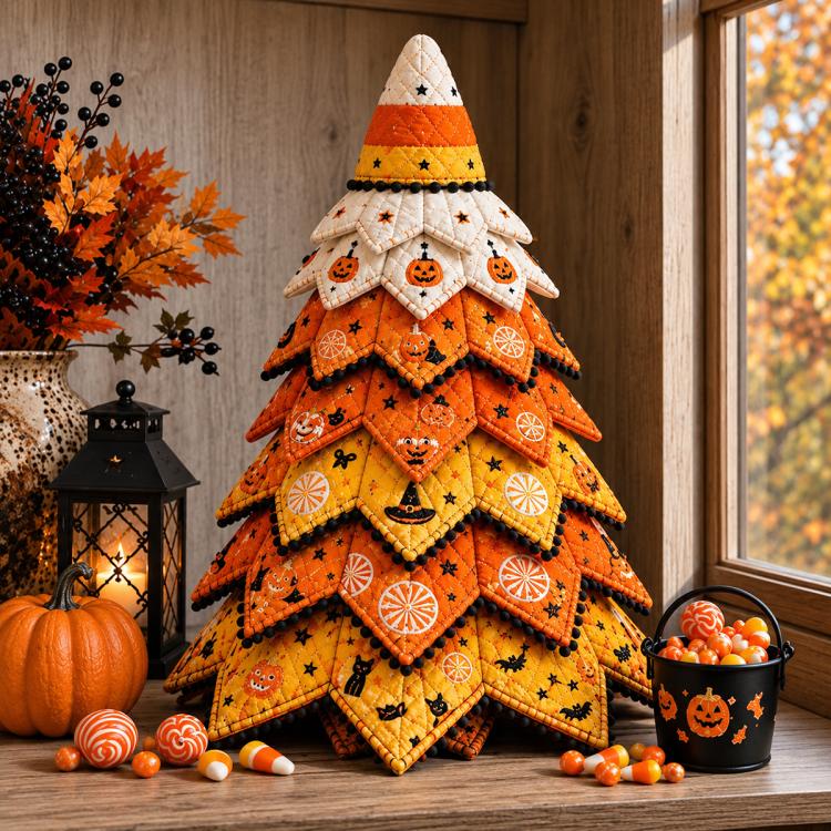 DIY Fabric Quilted Tree Sewing Craft Kit — Pumpkin