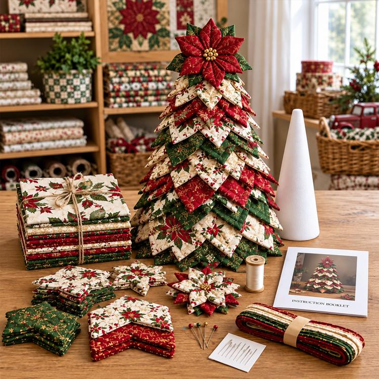 DIY Fabric Quilted Tree Sewing Craft Kit — Pumpkin and Black Cat