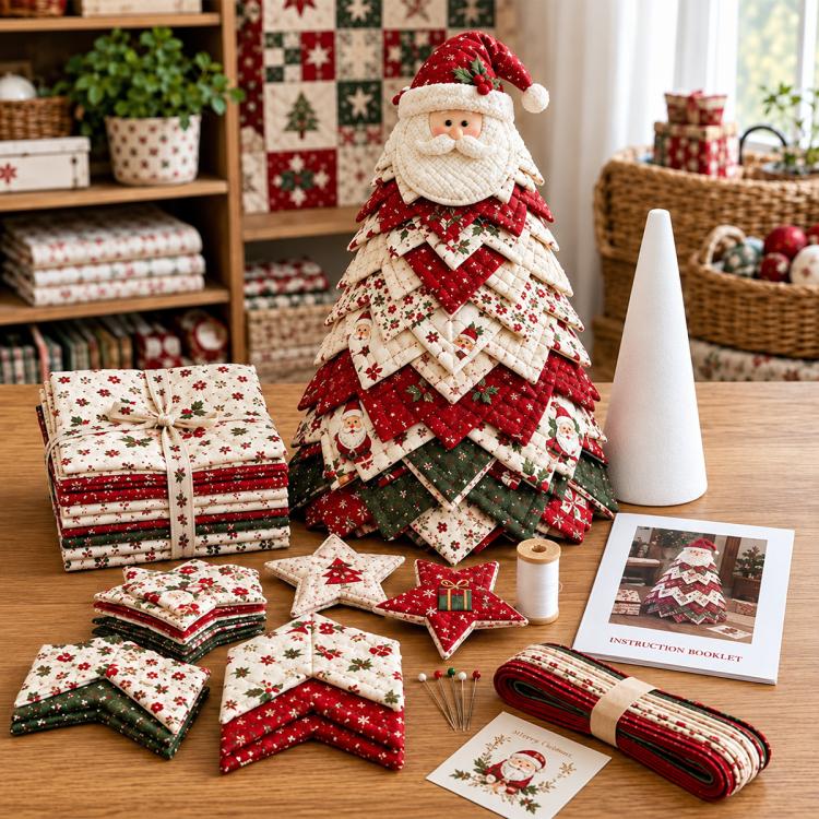 DIY Fabric Quilted Tree Sewing Craft Kit — Red and Blue Flower