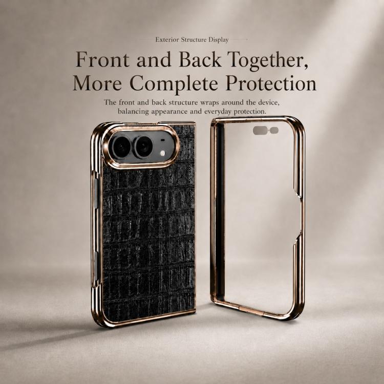 Electroplated Crocodile Texture Integrated Screen Protector Phone Case — Black