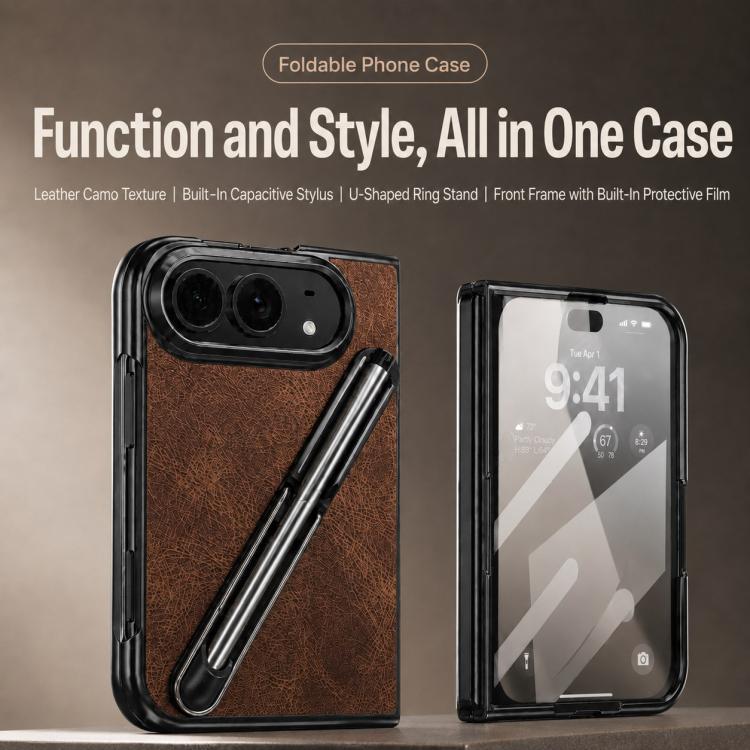 Retro Camouflage Texture Stylus Pen Holder Integrated Film Phone Case — For iPhone Duo