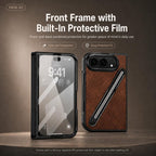 Retro Camouflage Texture Stylus Pen Holder Integrated Film Phone Case — Brown
