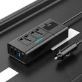Car Cigarette Lighter to 200W AC Output, USB-A, Type-C Smart Digital Display Car Power Inverter