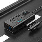 Car Cigarette Lighter to 200W AC Output, USB-A, Type-C Smart Digital Display Car Power Inverter