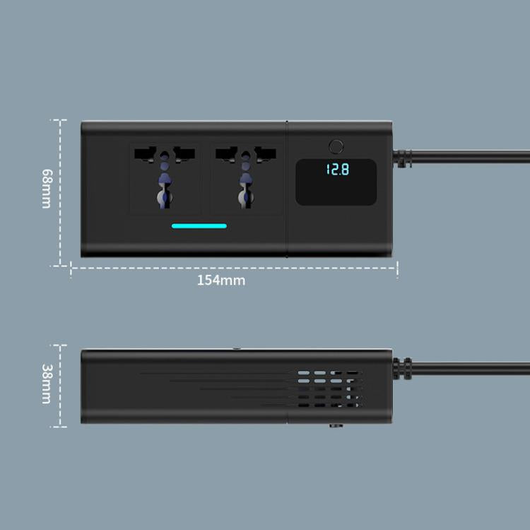 Car Cigarette Lighter to 200W AC Output, USB-A, Type-C Smart Digital Display Car Power Inverter