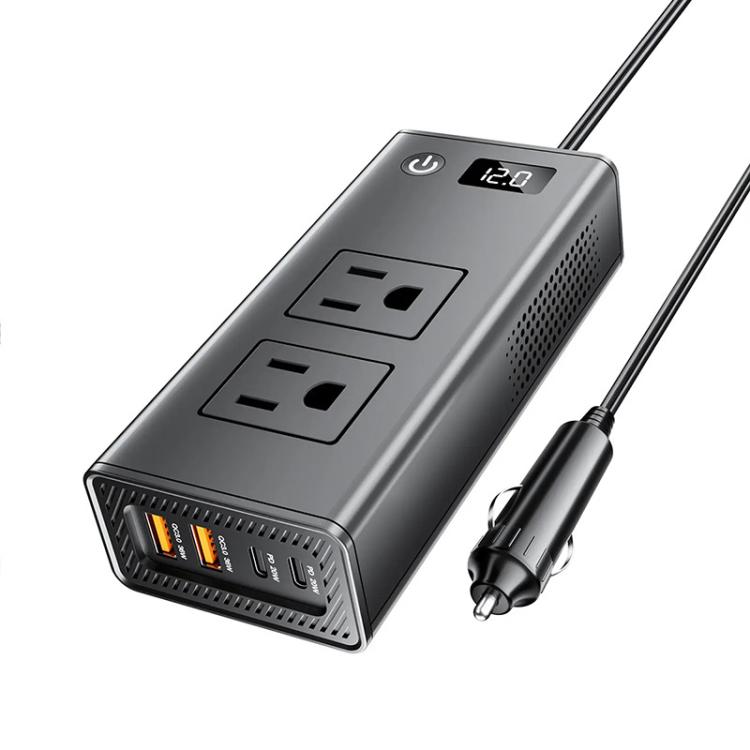 M6800 Car Cigarette Lighter to AC 110V Output, USB-A, Type-C Smart Digital Display Car Inverter, 60cm Cable Length