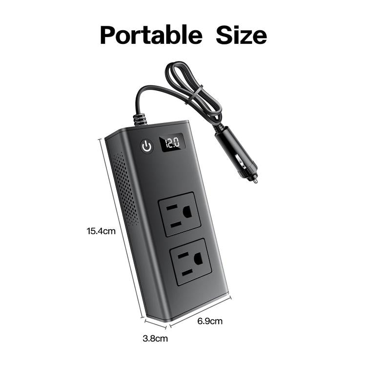 M6800 Car Cigarette Lighter to AC 110V Output, USB-A, Type-C Smart Digital Display Car Inverter, 60cm Cable Length