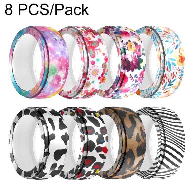 XDcase 8 PCS/Pack Printed Silicone Case for Oura Ring 4 / Gen3 / Galaxy Ring / Ultrahuman Ring AIR — S 5-9