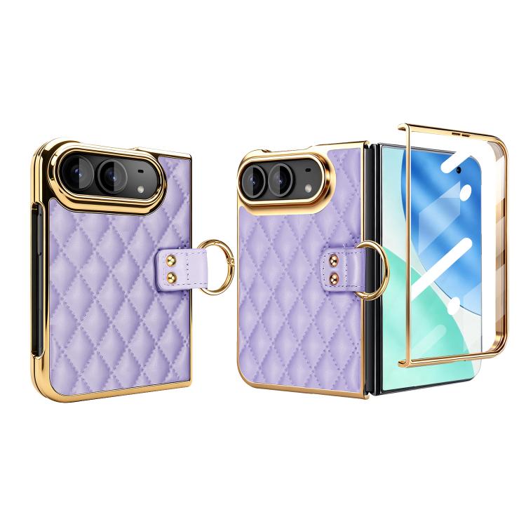 VIETAO Diamond Pattern Metal Ring PU Leather Phone Case